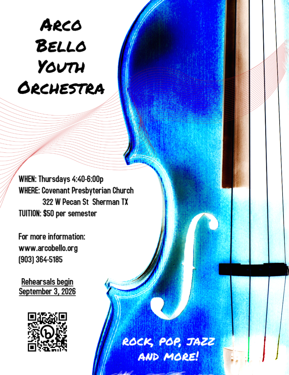 Recruiting poster for Arco Bello Youth Orchestra 2026